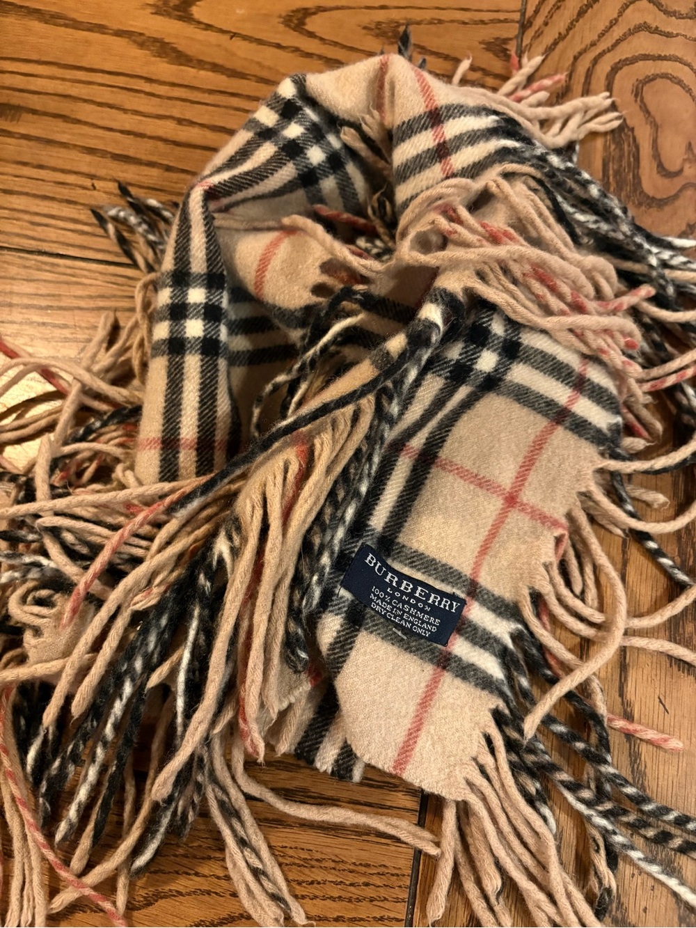 Burberry Beige Plaid Fringe Scarf - Picture 3 of 3